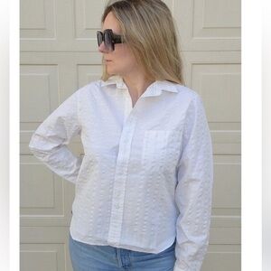 Frank & Eileen Silvio White Metallic Textured Long-Sleeve Button Shirt, Small